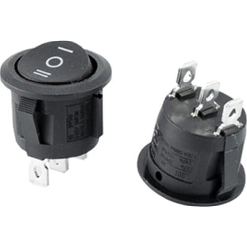 5PCS KCD1 Round Black 3 Pin SPST 3 Position ON-OFF-ON 2 Position ON-OFF Rocker Boat Switch 6A 220V 10A 125V