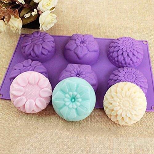 6 Cavity Purple Flower Shaped Silicone DIY Handmade Soap Candle Mold Mould New