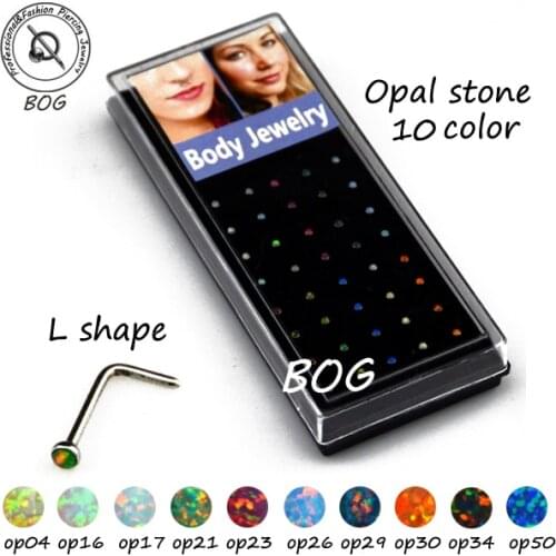 BOG-Lot 40 Pieces Stainless Steel L Shape Nose Stud Ring With 2mm Opal Top Body Piercing Jewelry 20g
