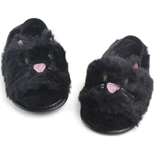Toddler Baby Girls Plush Sandals Soft Sole Faux Fur Flats Prewalker Slippers With Elastic Back Strap Home Baby Shoes