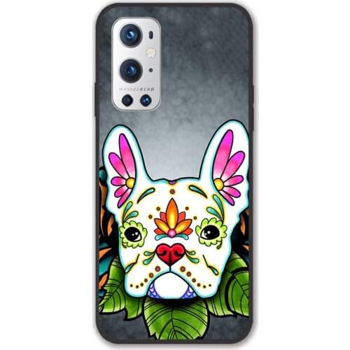 For Oneplus Day of the Dead French Bulldog in White Sugar Skull Dog Black TPU Border Oneplus Case