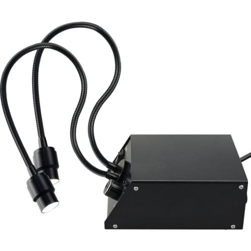 Fiber Optic Dual Gooseneck Lights Microscope Illuminator Cold LED Illumination with Dimmer 100V~240V Adjustable Brightness