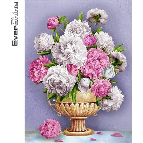 Evershine Diamond Embroidery Peony Full Square Drill Diamond Painting Flower Picture Rhinestone Mosaic Vase Home Decor Wall Art