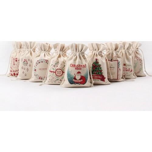 1PC 16*23.5cm Santa Claus Reindeer Cotton Linen Jute Christmas Gift Bags Packaging Bags Christmas Decoration For Home