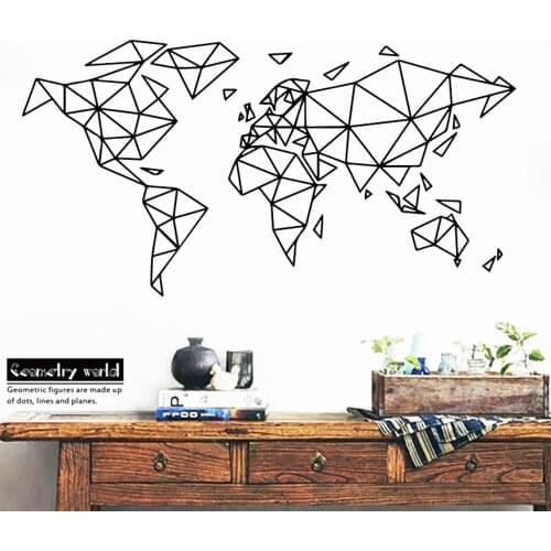 ART Geometric World Map Wall Sticker house Office Room Decoration decal For bedroom living room Decor Mural Wallpaper stickers