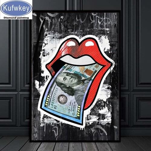 Sexy Red Lips U.s Dollar Money Diy diamond painting sale 3d picture of rhinestone embroidery diamond mosaic sticker wall decor