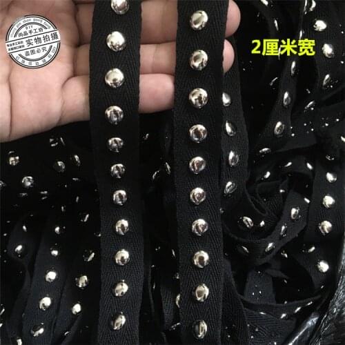 2cm Wide Black Cotton Braided Lace Band Copper Rivet Bead Lace Ribbon Collar Belt Accessories Home Textile Clothing Sewing Craft