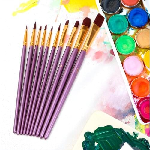 Nylon Hair Watercolor Acrylic Paints Oil Painting Brushes Acrylic Drawing Artist Paint Brush Set Purple 10Pcs/Set