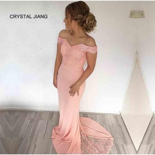 New Fashion 2018 Off the Shoulder Blush Pink Spandex Mermaid Bridesmaid Custom madeDresses for Wedding Party