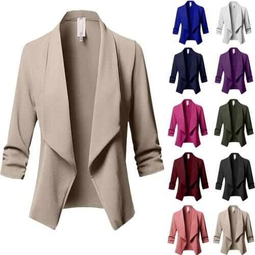 Pure Color Blazers Women Coat Solid Open Front Cardigan Tailored Coat Long Sleeve Casual Jacket Women Casaco