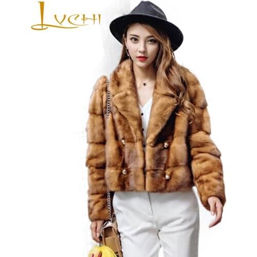 LVCHI Women Winter Real Fur 2019 Long Sleeve Mink Coat Female Thick Natural Turn-Down Collar Fur Causal Loss Slim Women Coat