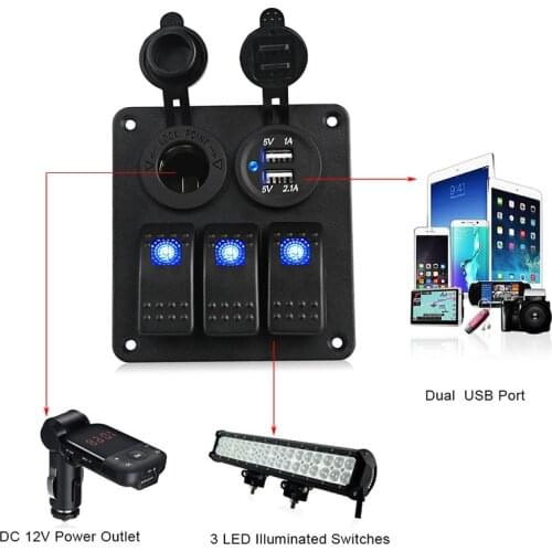 Hot Sale Car Switch Panel For Boat Waterproof 2/3 Gang 12~24V Circuit Control Digital Voltmeter Dual USB Port Outlet Combination