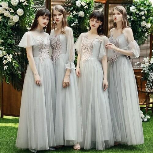 Bridesmaids Dresses Illusion Spaghetti Straps V-Neck Beading Embroidery Half Sequined Luxury Tulle Women Wedding Party Gown E148