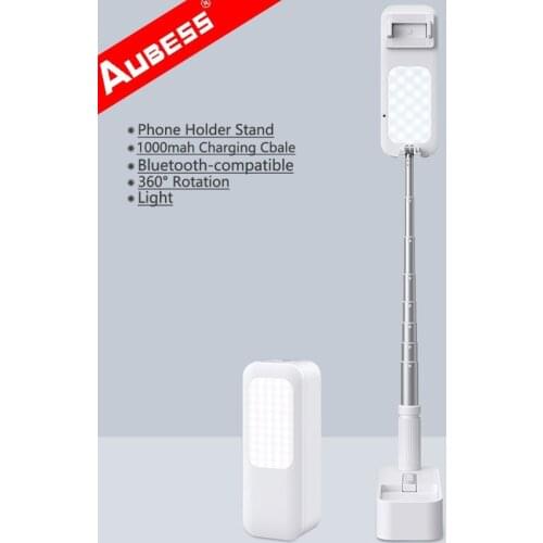 Portable Phone Holder Stand With Wireless Dimmable LED Selfie Fill Light Lamp For Live Video Fill Light Retractable Phone Stand