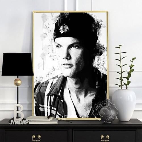 Avicii Portrait Watercolor Printing Poster, Handsome Man Record Producer Art Poster, Swedish Electronic Musician Wall Home Decor