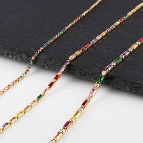 Sexy Short Gold Color Necklace With Rainbow CZ Chain Colorful CZ Charm Choker Tiny Link Chain Necklace Jewelry For Women Girl