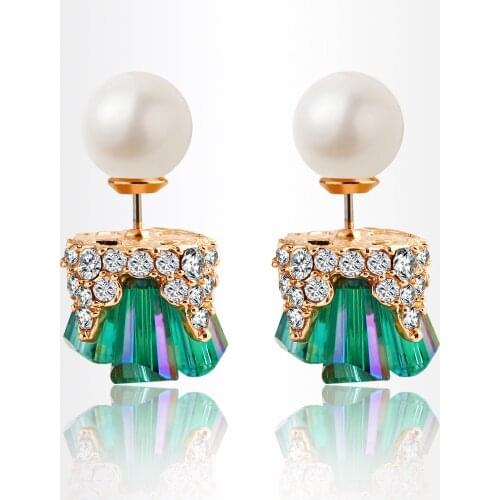 2018 New 3 colors Fashion Trendy Double Sides Pearl Earring Two Ball Stud Earrings For Girls Crystal Jewelry