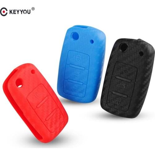 KEYYOU Carbon Fiber Silicone Car Key Cover Case for VW golf jetta for Skoda Yeti Superb Rapid Octavia for SEAT leon ibiza