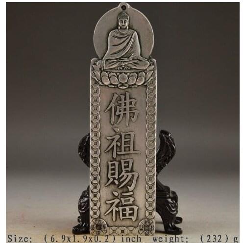 Elaborate Tibetan Silver & White Copper Old Hand Buddha Exorcism Auspicious Wall Decoration Plate