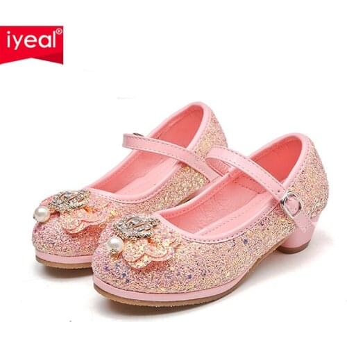 IYEAL High Heels Shoes for Girls Princess Party Dance Shoes Children Kids Sequined Glitter Shiny Shoes Snow Queen CBowknot Shoes