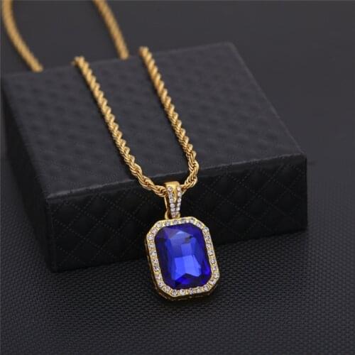 Vintage Hip Hop Golden Bling Iced Out Mini Stone Stainless Steel Chain Pendants Necklaces For Men Women Charm Crystal Jewelry