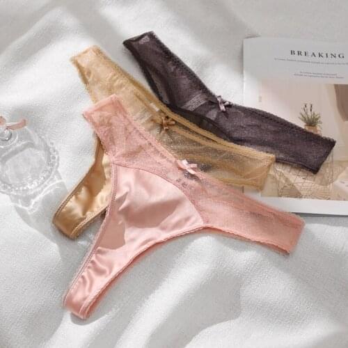 New 2021 Womens Panties Low-Rise Waist Hollow Out G String Thong Lace Floral Mesh Sheer Skin-Friendly Girl Ice Silk Underpants