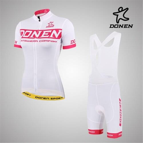 DONEN Cycling Women Pink Short Sleeve Jersey Bib Shorts Paded Bike Racing Team Road Biker Cycling Sports Suit/Set cycling sets