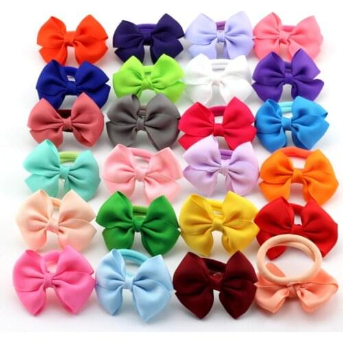 5 Styles Polyester Small Hairbows Rubber Bands hair rope Girls sparkling Elastic Hairbands Baby Girls hair ring bow hair circle