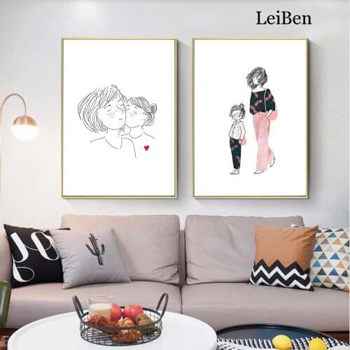Abstract Line Canvas Painting Warm Mother and Daughter Poster Nordic Minimalist Wall Art Picture Home Decoration Living Room