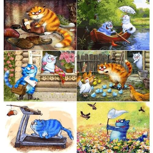 5D DIY Diamond Painting Cartoon Blue Cat Romantic Love Animal Mosaic Full Square Round Cross Stitch Embroidery Home Decor Gift
