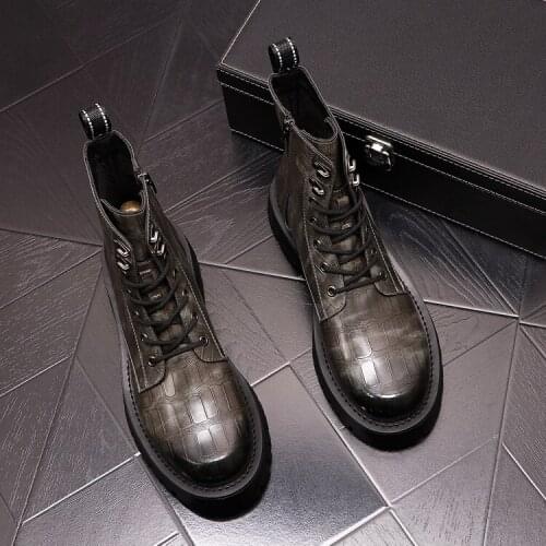 Martin Boot Man Zipper Autumn Winter Warm Middle Leather Cowboy Boot Casual High Top Shoe Lift Ankle mocassin homme