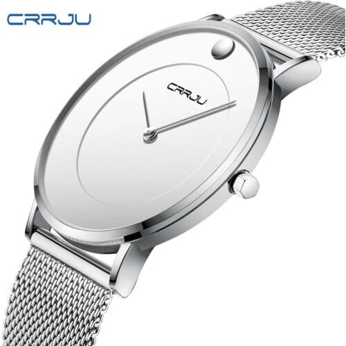 CRRJU Mens Ultra Thin watches Luxury business Quartz Slim Watch Men Military Waterproof Dress Mesh Band Wristwatch zegarek meski