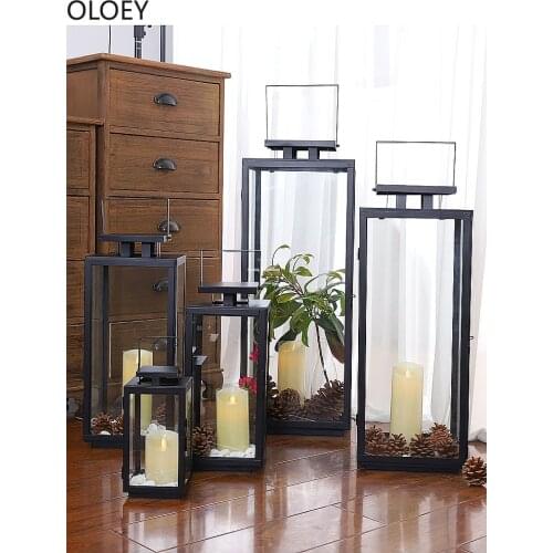 Black Vintage Iron Candle Holder Retro Tall Metal Garden Candlestick Wedding Centerpieces Crystal Candelabra Outdoor Lantern Hot