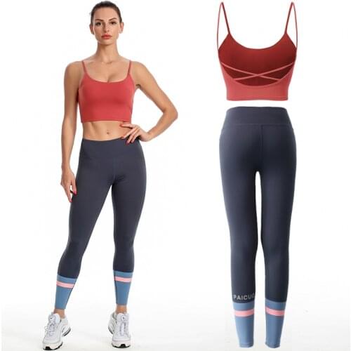 Elasticity Pantalones De Mujer Leggings Women Yoga Set Track Suit High Waist Pants Sports Bras Workout Set