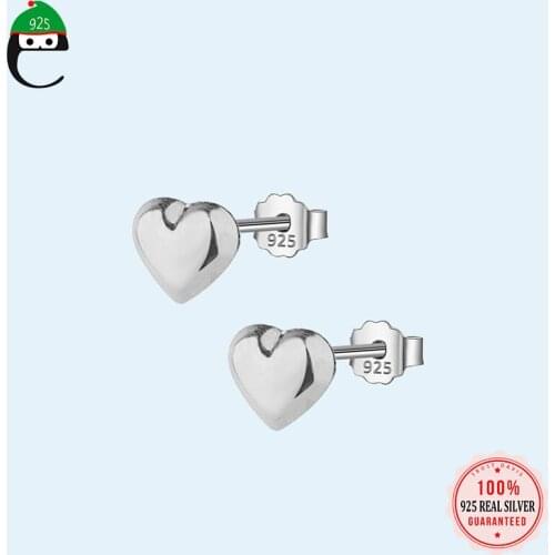 ElfoPlataSi Real 925 Sterling Silver Fashion Mini Romantic Love Heart Charm Stud Earring For Women Wedding Fine Jewelry DA124