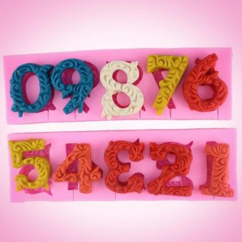 2Pcs/Set Fondant Molds Non-stick Portable Healthy Number Silicone Molds Ice Cube Tray Baking Fondant Moulds for Home Kitchen