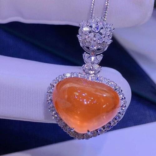 H626 Fine jewelry Pure 18K Gold 100% Natural Fanta Garnet Gemstone 21.7ct Diamonds Female Pendant Necklace for women Pendants