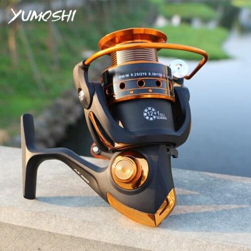 YUMOSHI AX/BX Fishing Reel 12BB+1 500-9000 Metal Coil Spinning Reel Carp Bait Boat Rock Sea Spinning Tackle Casting Line Reels
