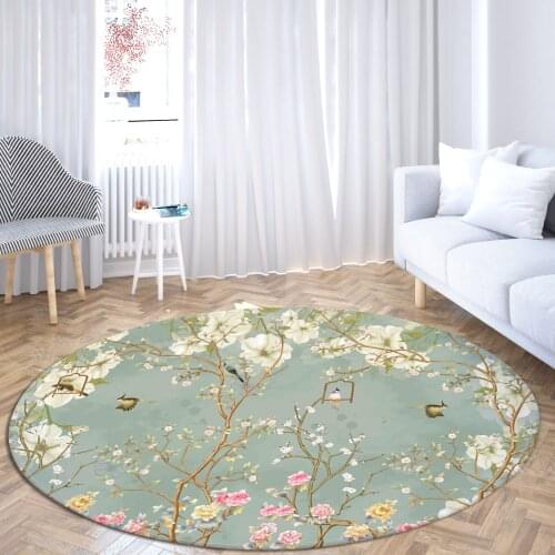 Round Pink Flowers Area Rugs Large Anti Slip Soft Home Living Room Bedroom Bathroom Floor Mats Print Decorate Carpet