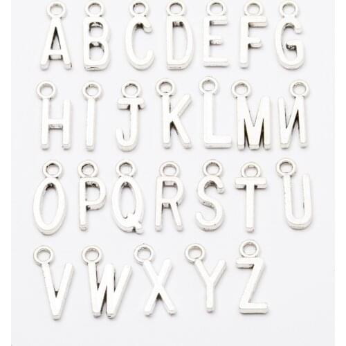 A Set Of Silver Color 26 English Letters *A-Z* Metal Pendant Popular Bracelet Necklace DIY Handmade Jewelry Findings 16*6mm