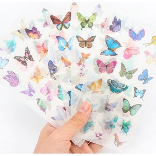 6pc Japanese PVC Transparent Stickers Beautiful Butterfly Fresh Girl 3D Adhesive Diy Decoration notebooks Album Thin Diary Scrap