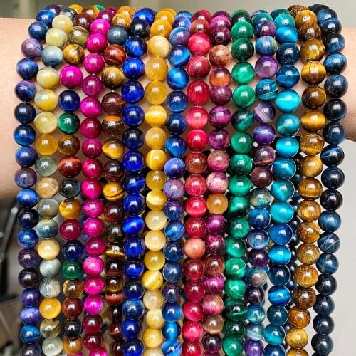 Natural Colorful Tiger Eye Agates Stone Beads Round Loose Spacer Beads For Jewelry Making 4/6/8/10mm DIY Bracelet Necklace