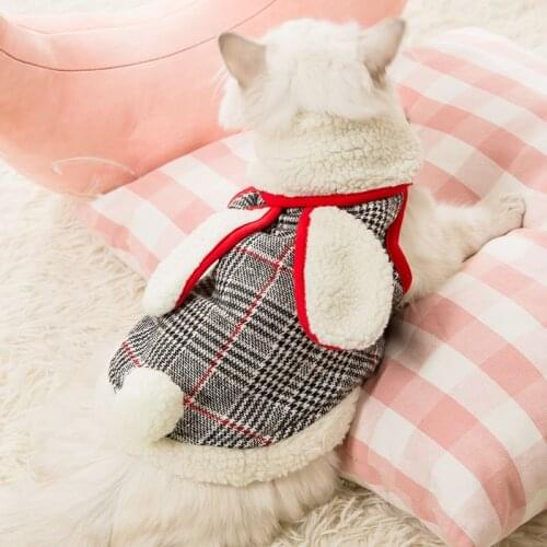 Cat Clothes Lamb Velvet Check Vest Warm Autumn And Winter Plus Velvet Small Dog Teddy Puppy Clothing Pet Kitten Outfit