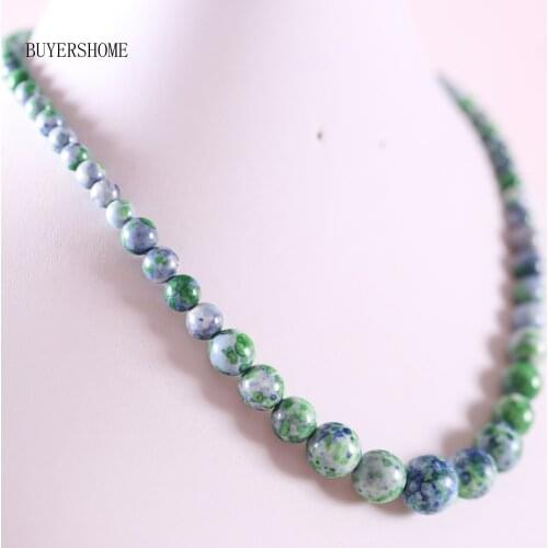 Handmade Beaded Necklace Natural Stone Round Green Jaspers Necklace for Women Jewelry Gift E091