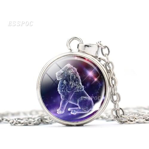 12 Constellation Signs Glass Button Necklace Fashion Popular Aquarius Leo Virgo Scorpio Aquarius Birthday Gifts