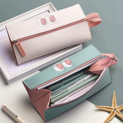 Big Capacity PU Pencil Case For School Cute Geometric Sample Pencilcase Pen Bag Box Stationery Pouch School Supplies