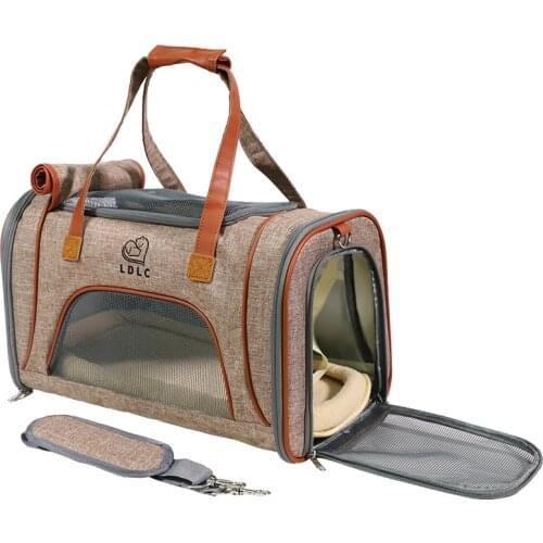 Cat Carrier Leather Portable Fashion Pet Bag Breathable Large Side Window Top Probe Inside Fiber Rod Nylon Cationic Linen