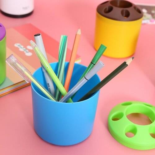 Round multifunctional pen holder 6-color plastic porous pen holder desktop storage pen holder creative toothbrush holder