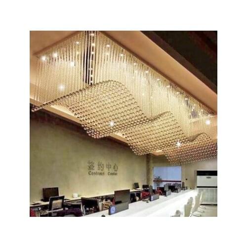 Rectangular gold shop Crystal Hotel Hotel aisle wave chandelier KTV club hall project led lighting fixture led lamps home lamp
