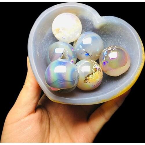 Natural Agate Carved Crystal Bowl Heart Quartz Figurine Healing Crystal Feng Shui Aesthetic Room Decor Reiki Gift